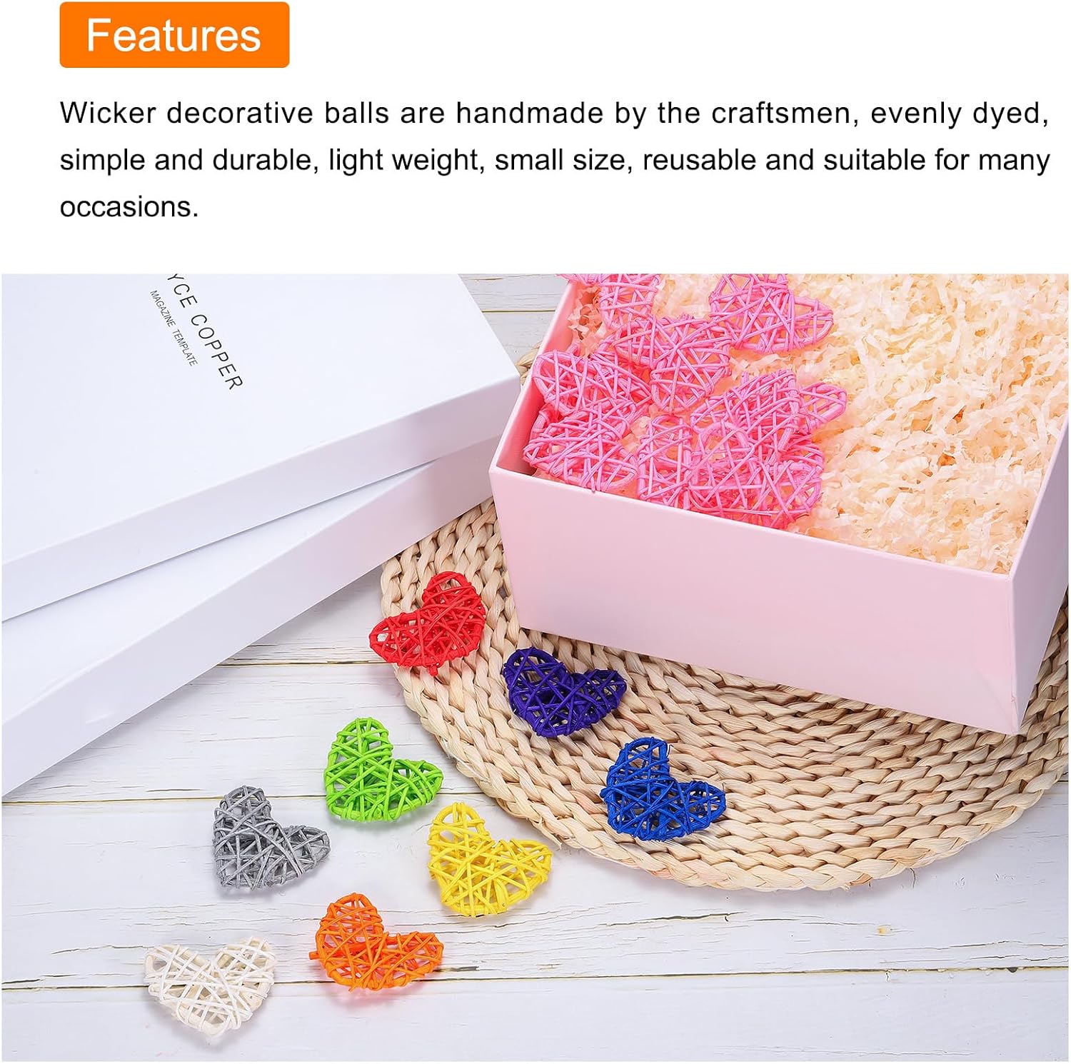 MECCANIXITY 12Pcs Heart Shaped Rattan Ball Vase Filler Natural Rattan for Valentine's Day Decoration Wedding Home Decoration Light Purple 2.36 in