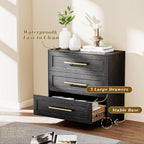 Anbuy Night Stand Large Bedside Side Table with 3 Drawers, Modern Wood Nightstand, Storage End Table with Golden Handles for Bedroom, Living Room (1 Piece, Black)
