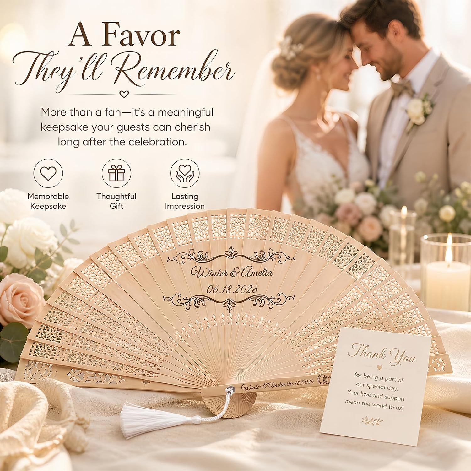Personalized Wedding Fans for Guests Bulk– Custom Wooden Handheld Folding Fans for Wedding Favors, Baby Showers & Birthday & Party Gifts | Favors for Guests with Organza Bags & Tassels (30Pcs)