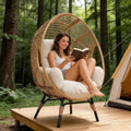 Indoor Outdoor Wicker Egg Chair, 400lbs Capacity, 8-Inch Cushion, Ergonomic Seat Balcony Chairs(Natural)