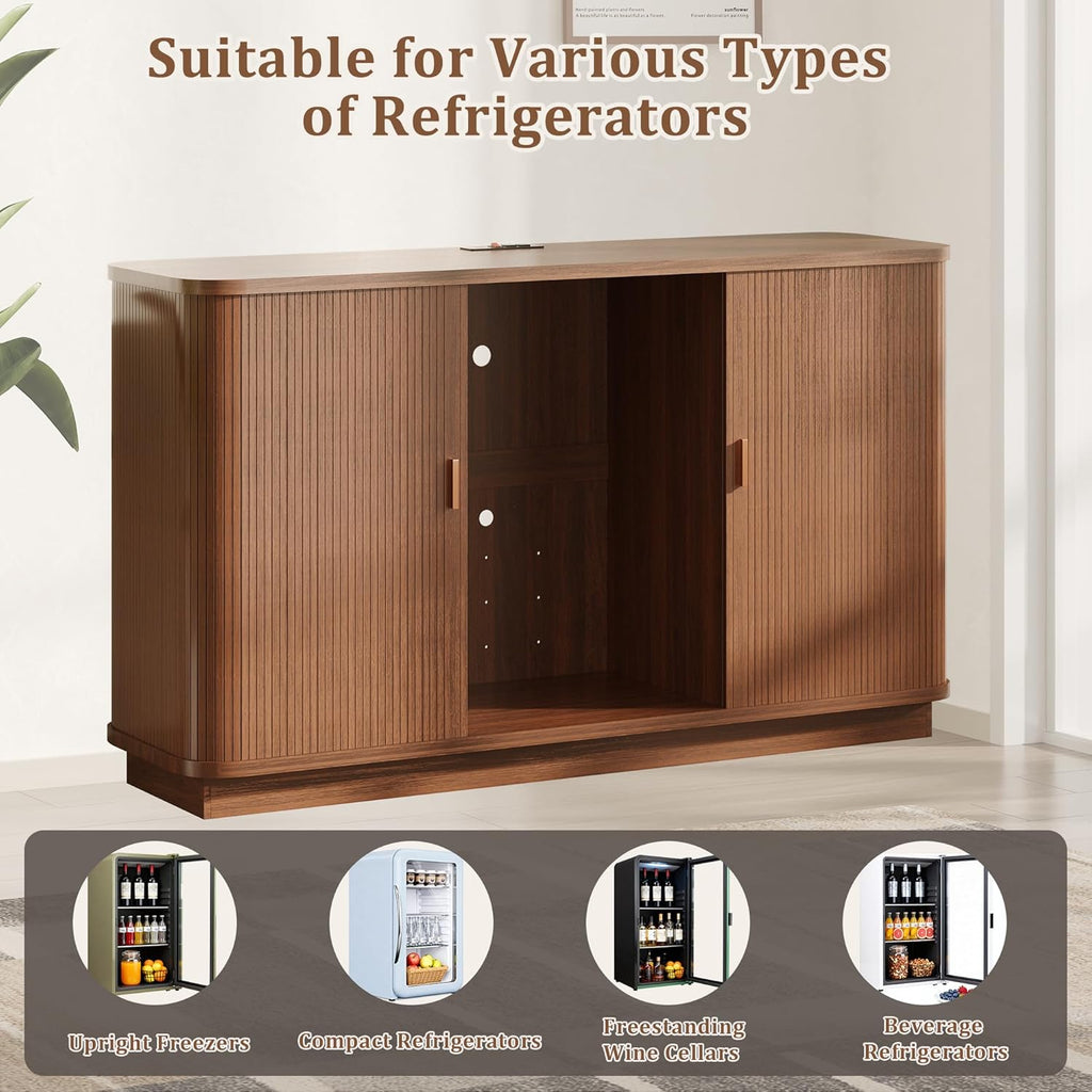 Coffee Bar Cabinet with Fridge Space, Liquor Wine Bar Cabinets with Wine Rack and Glass Holder, Mini Fridge Cabinet with Storage, Fluted Buffet Sideboard for Living Room, Home, Kitchen
