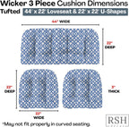 RSH DECOR: 3-Piece Wicker Tufted Cushion Set | 44” x 22" & 22" x 22" | All-Weather Spun Fabric | Water-Resistant | Outdoor Loveseat & U-Shape Cushions for Patio Furniture | Made in USA (Capilla Blue)