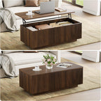FABATO Mid Century Modern Coffee Table, Wooden Fluted Center Table with Large Hidden Compartment, 41.7” Rectangle with Round Corners, Lift Up Farmhouse Wood Table for Living Room, Home Office, Walnut