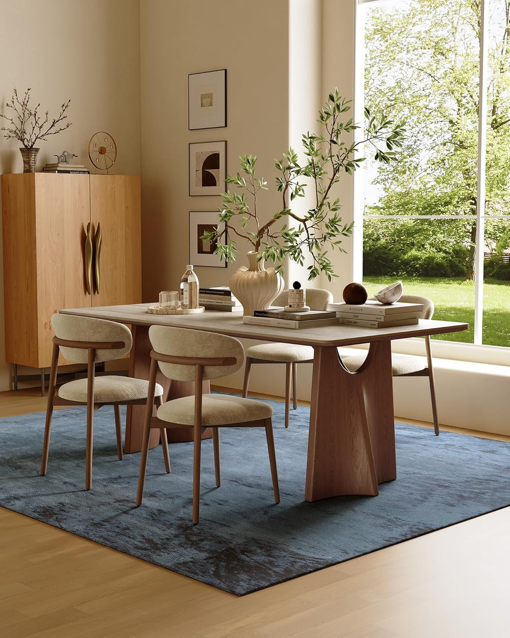71" Sintered Stone Dining Table for 6, Luxury Rectangle Kitchen Table with Solid Wood Base, Mid Century Modern Dining Room Table