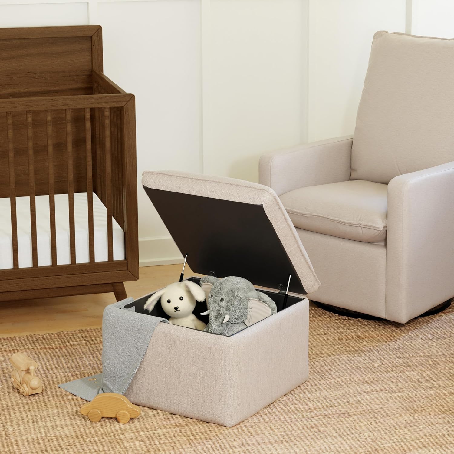 Babyletto Cali Storage Ottoman in Performance Beach Eco-Weave, Water Repellent & Stain Resistant, Greenguard Gold Certified and CertiPUR-US® Certified