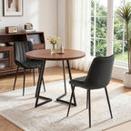 VECELO 3-Piece Dining Table Set, Round Kitchen Table with 2 Velvet Upholstered Chairs, Space Saving Design for Small Apartment & Home Office, Easy Assembly, Walnut & Black