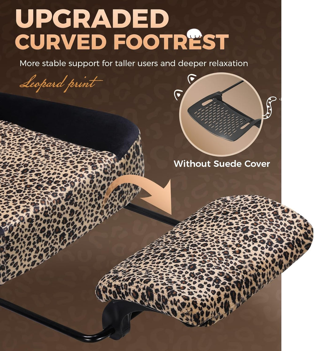 GTPLAYER Gaming Chair with Leopard Print Cat, Cute Velvet Fabric Ergonomic Computer Chair with Footrest Headrest and Lumbar Support, Big and Tall Comfortable Video Gamer Chair for Women Gift
