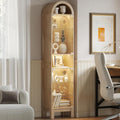 71" H Narrow Arched Display Cabinet with Glass Doors & 8-Tier Shelves, Slim Curio Cabinets with LED Lights for Collectibles/Perfume, Tall Storage Cabinets for Corner, Small Space (Oak)