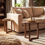 Giantex Round Nesting Coffee Table Set of 2, Wood Nesting End Tables with Thickened Top & Solid Rubber Wood Legs, Farmhouse Sofa Side Table for Small Spaces Living Room Bedroom (Walnut)