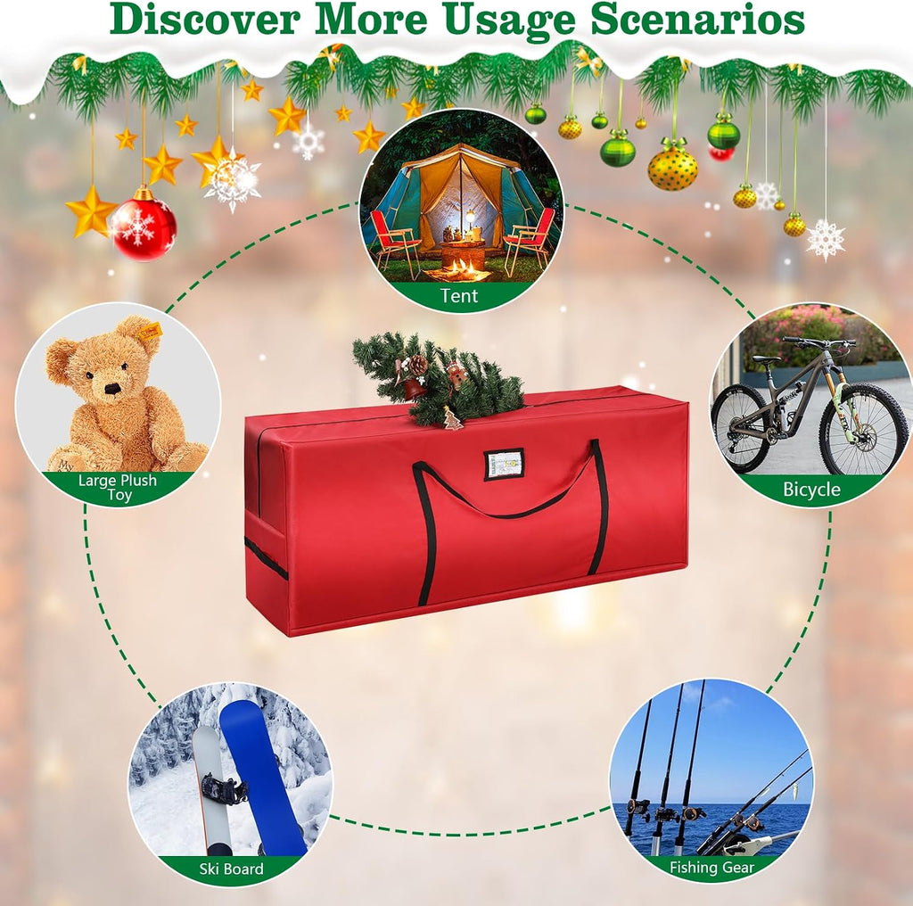 Christmas Tree Storage Bag 7.5 FT - Large Christmas Tree Storage, Heavy Duty 600D Oxford Fabric with Dual Zippers Wide Opening, Waterproof Material, Red