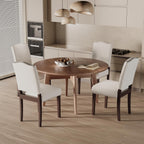 Upholstered Dining Chairs Set of 6 with Thickened Seat Cushion, Wooden Mid-Century Modern Fabric Farmhouse Kitchen Chairs for Dining Room Living/Restaurant/Reading Room(Beige)