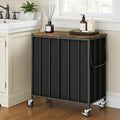 120L Laundry Hamper with Wheels and Lid, Rolling Laundry Basket with Dual Removable Liners, Soft-Close Flip-Top Wooden Lid, Metal Handles, Clothes Organizer for Bedroom and Laundry Room