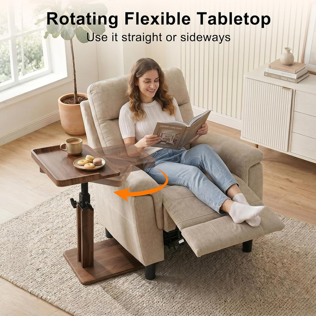 Modern Tv Tray Table, Adjustable Height Small C Shape Side Table for Sofa, Living Room, Laptop, Bedside - Black Walnut Look
