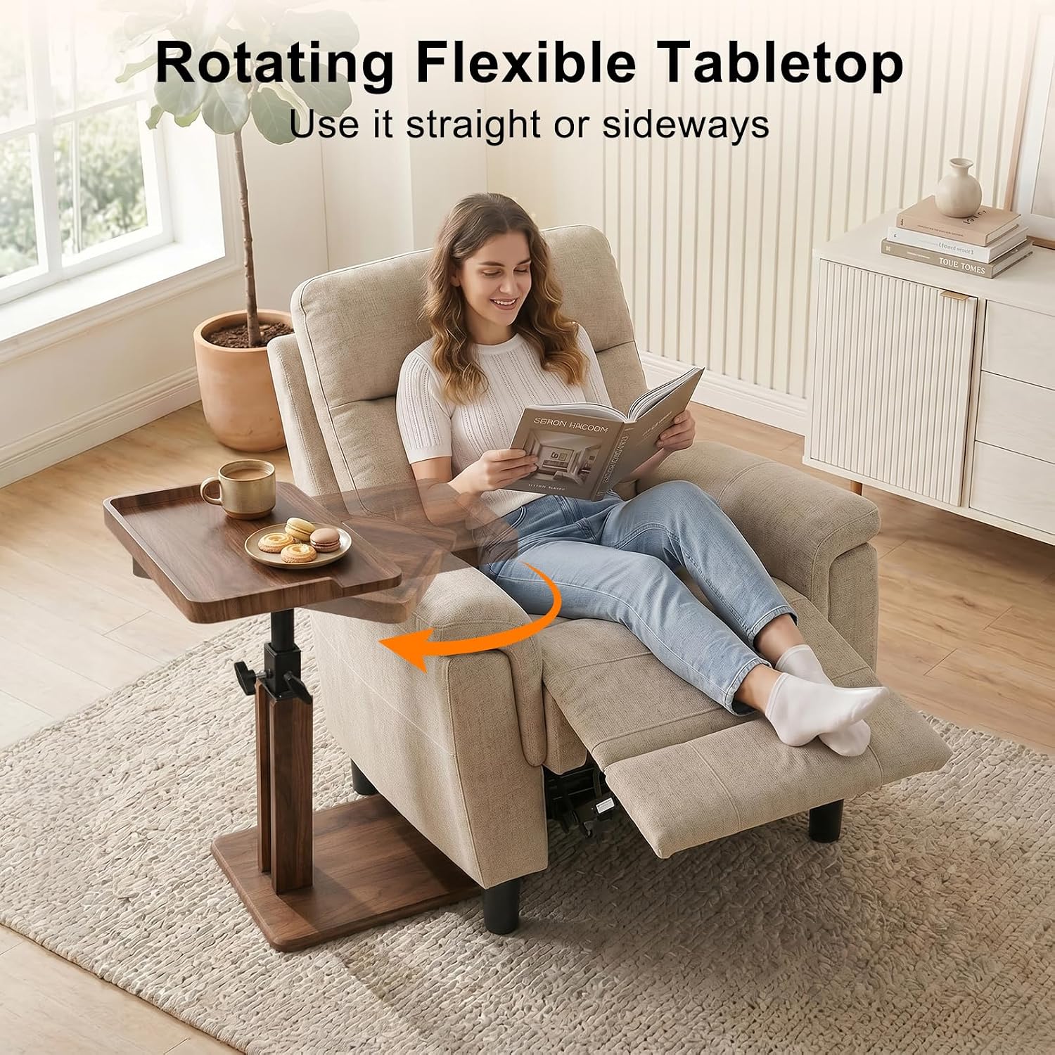 Modern Tv Tray Table, Adjustable Height Small C Shape Side Table for Sofa, Living Room, Laptop, Bedside - Black Walnut Look