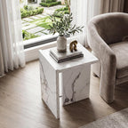 Modern End Table with Faux Marble Finish, White Marble Vein Side Table, Space Saving Sofa Accent Table, Small Nightstand Table for Living Room, Bedroom, Small Apartment