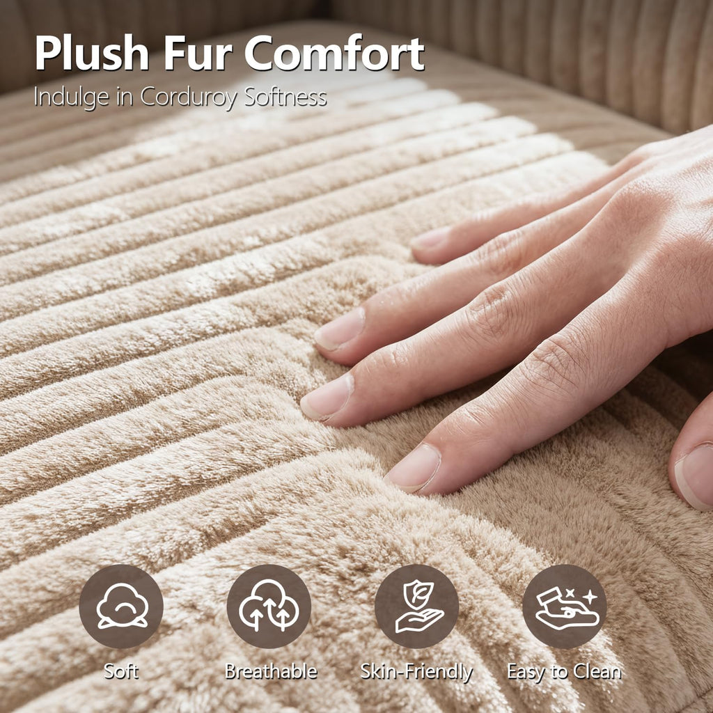 67" Oversized Chaise Lounge Chair Indoor, Soft Boneless Cloud Couch with 3 Pillows, 4 Side Pockets and 2 Cup Holders, Comfy Corduroy Sleeper Couch for Living Room Bedroom