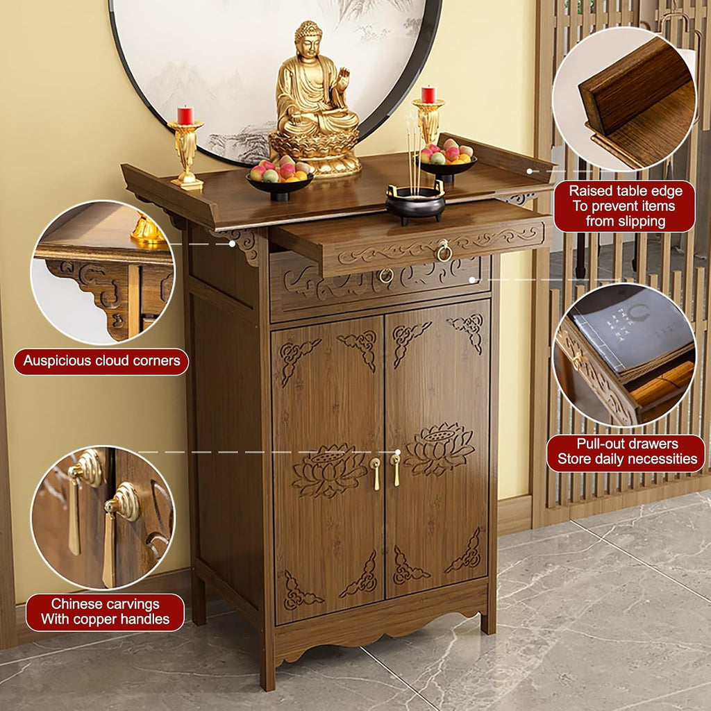 Altar Table Personal Meditation Shrine with Storage, Small Altar Cabinet Prayer Corner Furniture, Chinese Cabinet Pedestal Offering Table(100cm/39.4in)