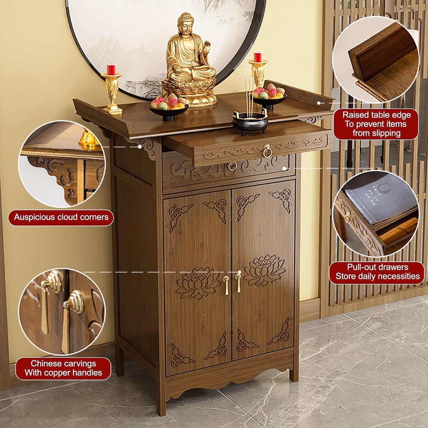Altar Table Personal Meditation Shrine with Storage, Small Altar Cabinet Prayer Corner Furniture, Chinese Cabinet Pedestal Offering Table(100cm/39.4in)
