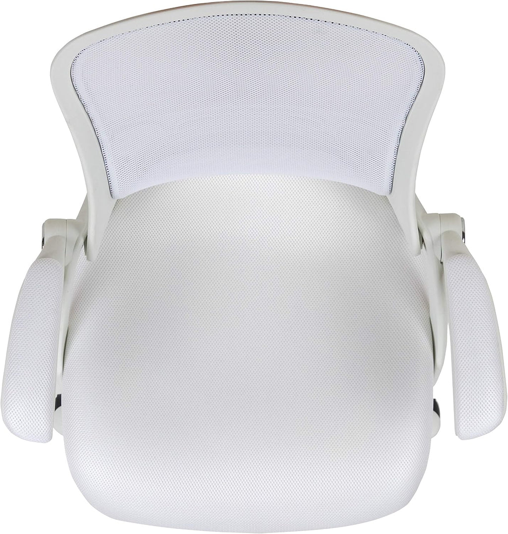 EMMA + OLIVER High Back White Mesh Ergonomic Swivel Office Chair with White Frame and Flip-up Arms