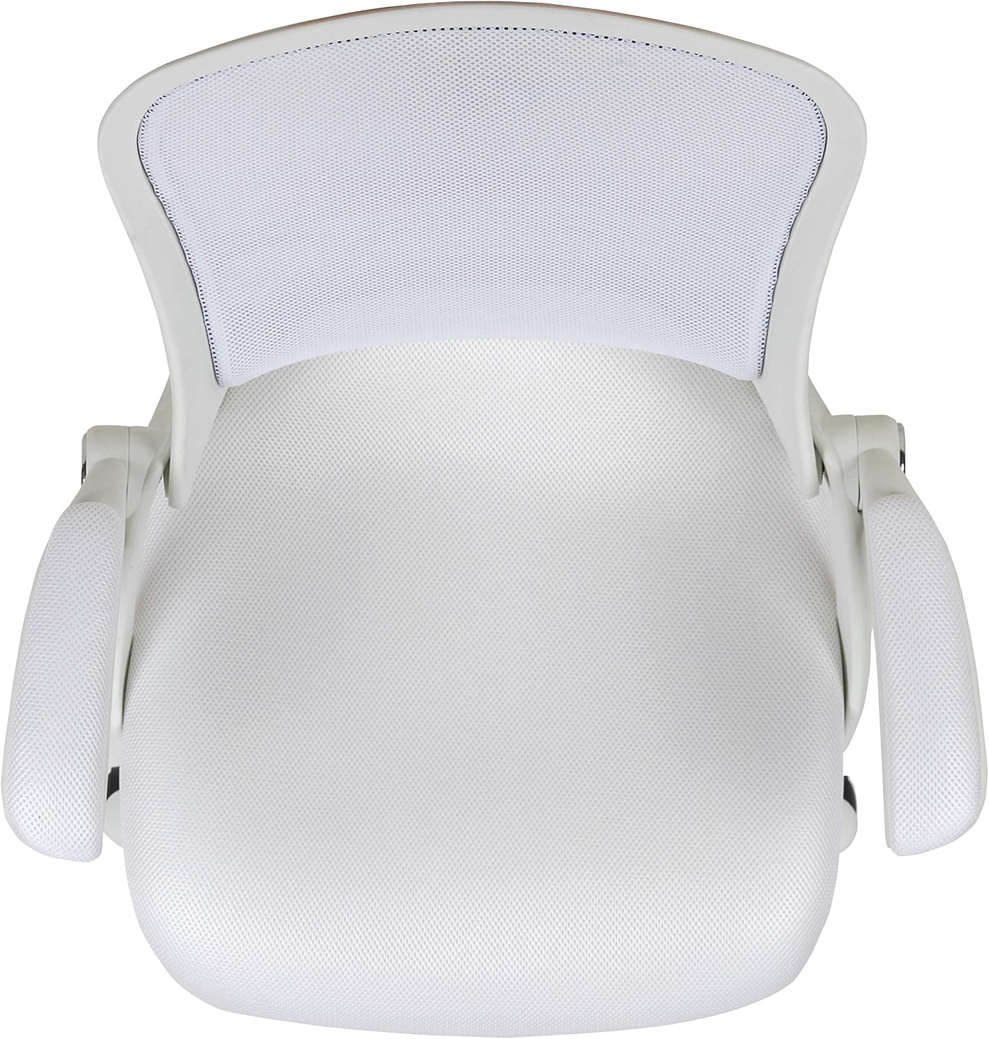 EMMA + OLIVER High Back White Mesh Ergonomic Swivel Office Chair with White Frame and Flip-up Arms