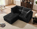 CHIC HOUSE 84" Oversized Corduroy Modular Sectional Sofa, Extra Deep 3-Seater Sofa Fluffy Cloud Couch with Ottoman, Sectional Sleeper Sofa for Living Room, L-Shaped, Plush Corduroy, Black