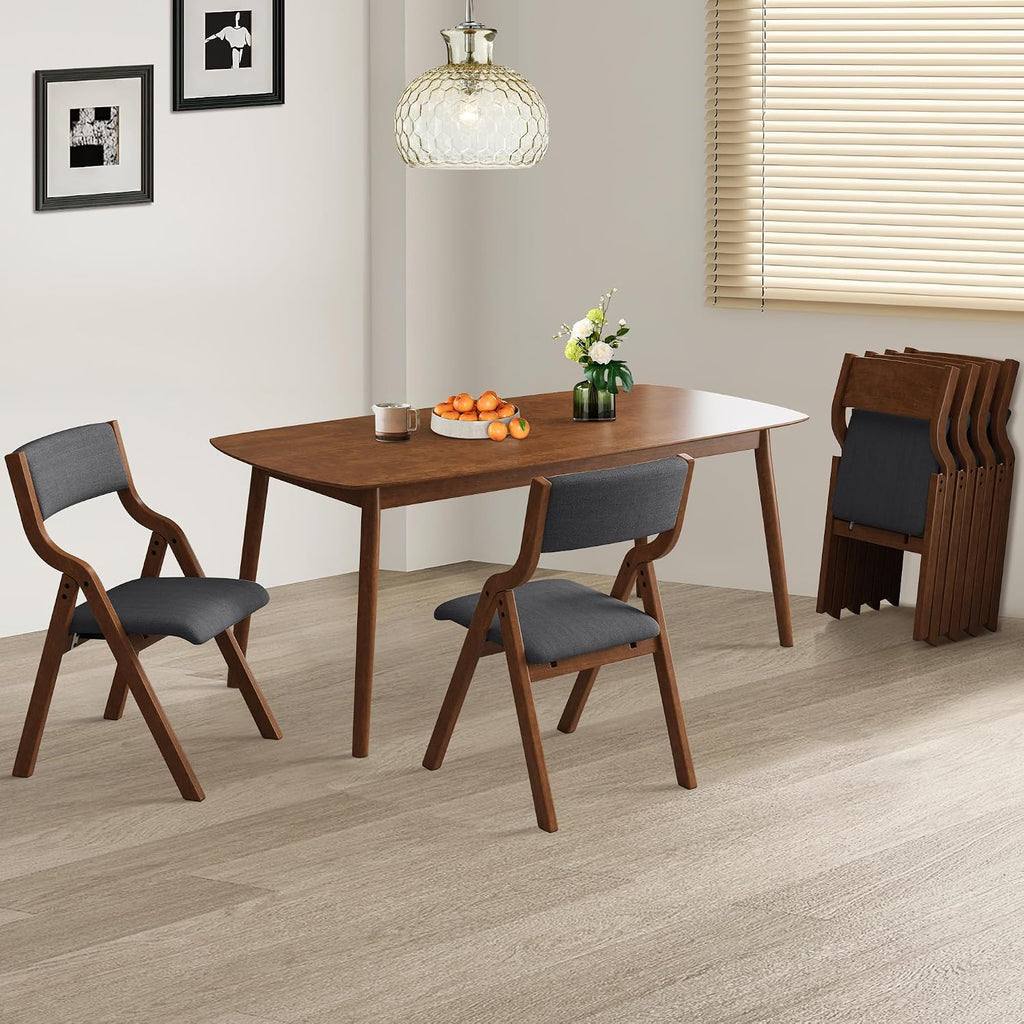 Folding Upholstered Dining Chairs 2-Piece Set,Dark Grey+Walnut | Upholstered with padded seat and backrest, Solid Wood legs, Modern Side Chair, No Assembly Required,Foldable & Space-Saving