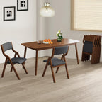Folding Upholstered Dining Chairs 2-Piece Set,Dark Grey+Walnut | Upholstered with padded seat and backrest, Solid Wood legs, Modern Side Chair, No Assembly Required,Foldable & Space-Saving
