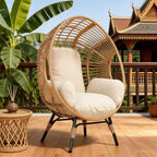 Outdoor Egg Chair Wicker Indoor, 400lbs Capacity, 8-Inch Deep Cushion, Semi-Enclosed Balcony Chairs(Natural)