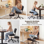 COSIEST Cross Legged Office Chair with Wheels, Ergonomic Kneeling Chair for Adults, Criss Cross Chair with Wide Seat, Comfortable Home Office Desk Chair, 360° Swivel Adjustable Height, Black