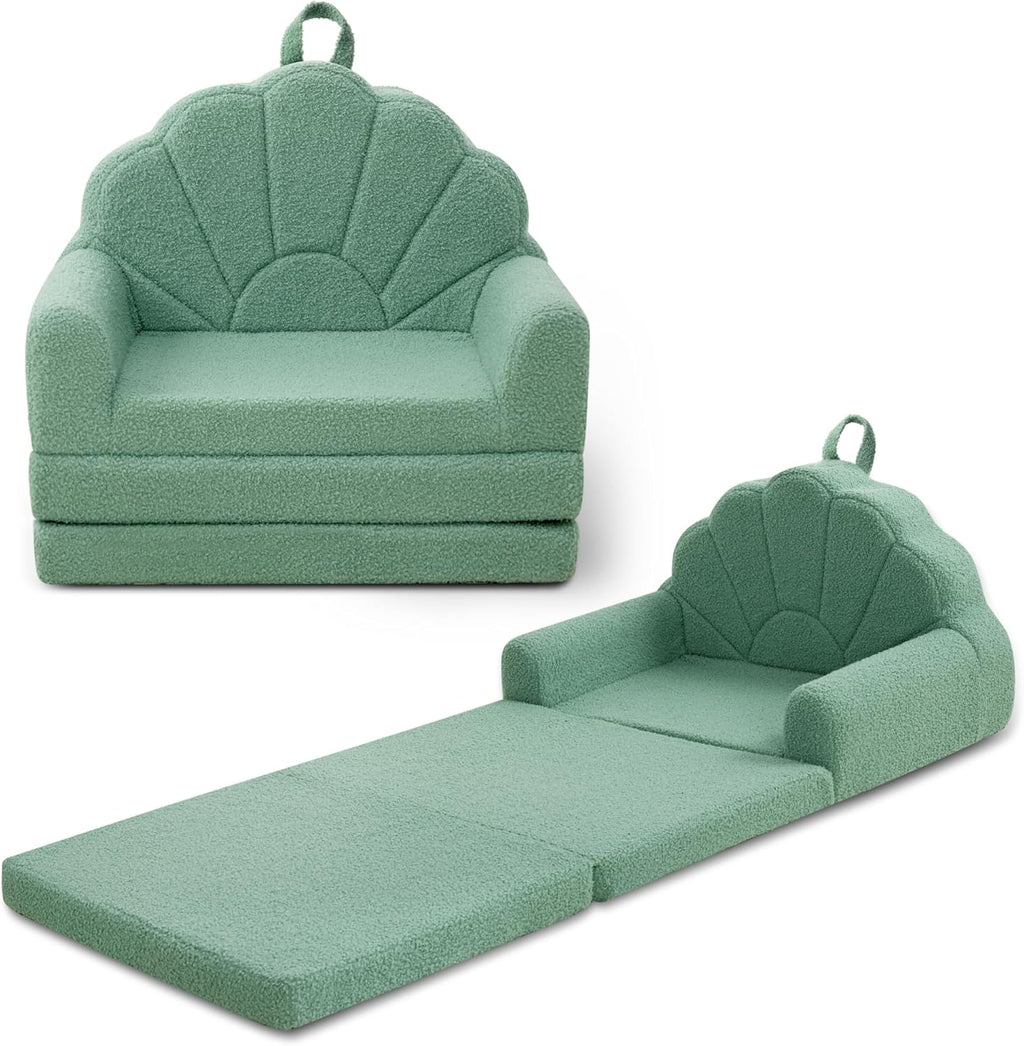 Airpanda Kids Chair, 2-in-1 Soft Couches that Fold Out for Kids Convertible Sofa for Playroom with Cute Petal Design, Green