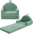 Airpanda Kids Chair, 2-in-1 Soft Couches that Fold Out for Kids Convertible Sofa for Playroom with Cute Petal Design, Green