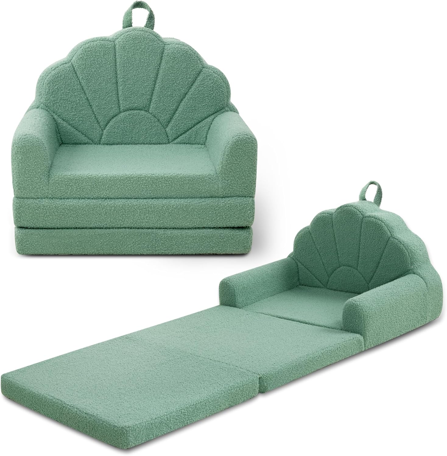 Airpanda Kids Chair, 2-in-1 Soft Couches that Fold Out for Kids Convertible Sofa for Playroom with Cute Petal Design, Green