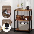 Giantex Side Table with Charging Station - Industrial 3-Tier Bedside Table w/Open Storage Shelves, Sofa End Tables Night Stands for Small Spaces Living Room Bedroom Home Office, Rustic Brown (1)