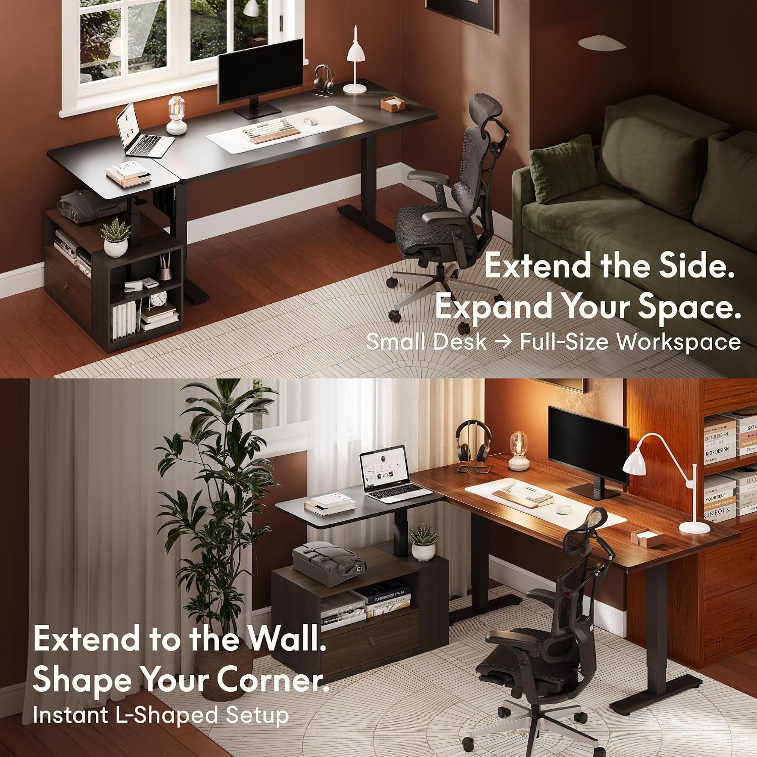 FLEXISPOT H7 CAB End Table with Drawers Storage,Narrow Side Table Nightstand with Shelves & Cabinet,Bedside Table for Small Spaces,Sofa Couch Table for Living Room Bedroom（Walnut Table with Cabinet）