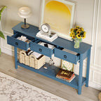 Treocho 53.1" Console Table with 3 Drawers, Modern Entryway Table, 2-Tier Narrow Long Sofa Table Behind Couch Table for Living Room, Hallway, Blue