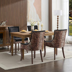 ODUSE-DAILY Dining Chairs Set of 4, Kitchen & Dining Room Chairs, Leopord Fabric Upholstered Dinning Chairs, Sillas De Comedor, Nailhead Trim, Wood Legs (Leopord, 4 Pcs)