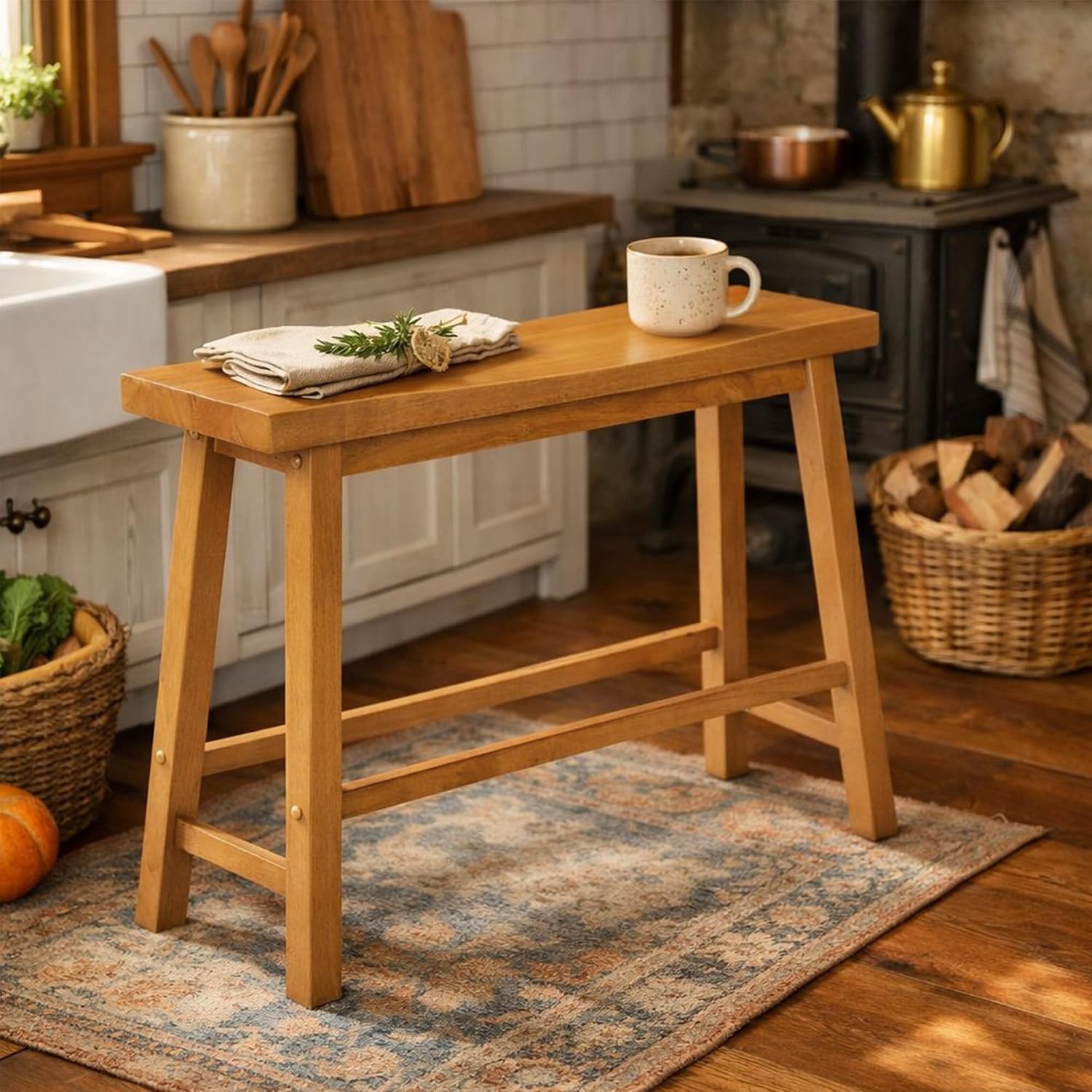 Boraam Sonoma Counter Height Backless Bench - Honey Oak Finish