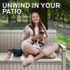 EconoHome 3 Seat Outdoor Storage Bench with Rain Cover - 90 Gallon Capacity - Weatherproof Resin Bench for Patio, Porch, Garden, Yard, Pool Area