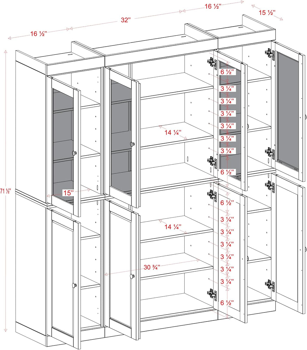 Palace Imports 100% Solid Wood 65"" Pantry China Cabinet with Raised Panel, Frosted Glass Doors and Adjustable Shelves