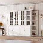 roomfitters 75.25'' Pantry Cabinets with Triangle Bookshelves, Retro Wall Storage Unit with Glass Doors for Living Room, White