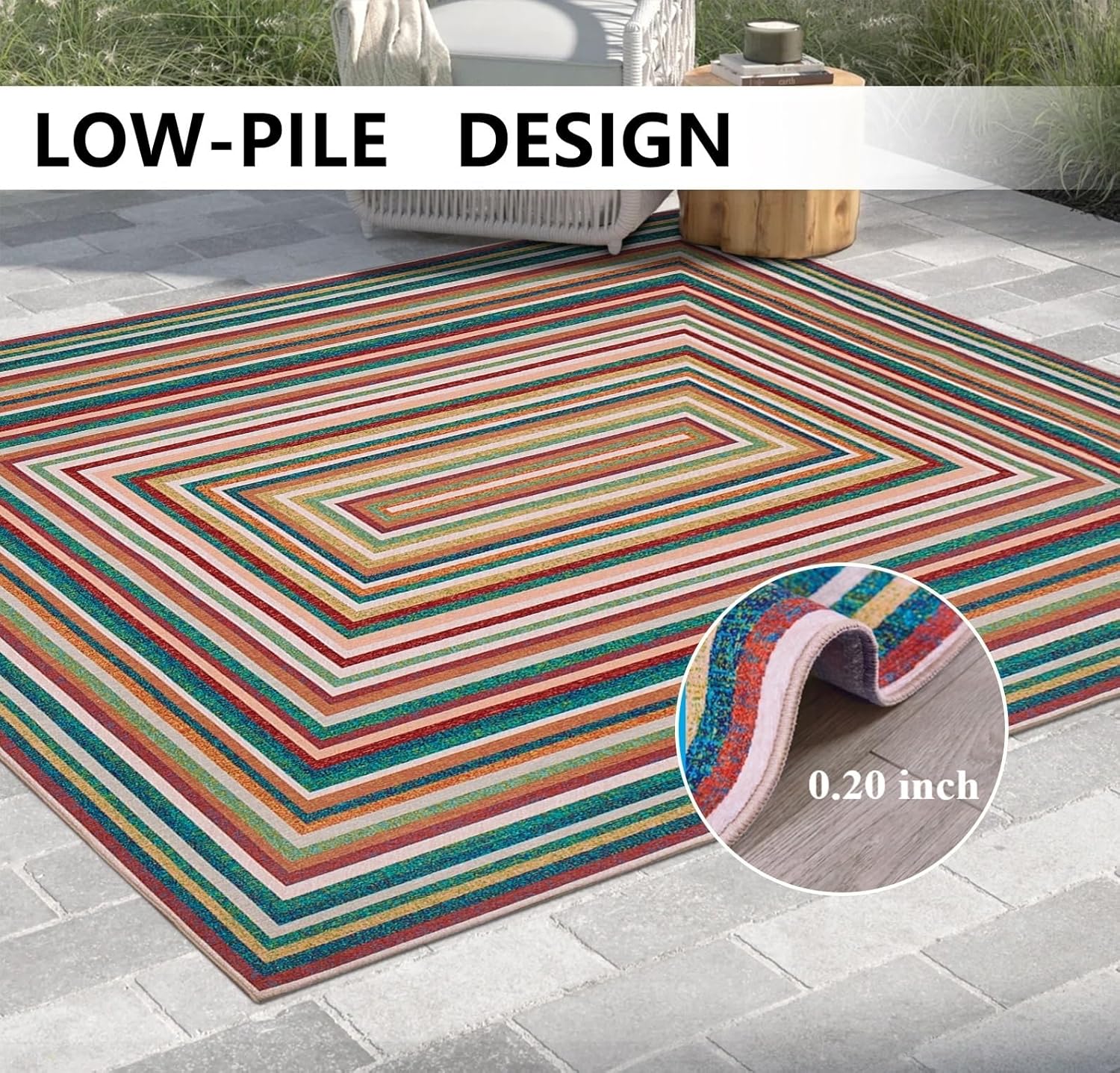 Multicolor Washable Outdoor Rug 8' x 10', Colorful, Stain Resistant, Easy Clean, Waterproof, Durable Area Rug for Outdoor Patio, Deck, Porch, Entryway, Foyer