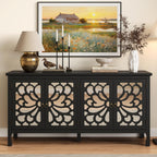 RoyalCraft 63'' Sideboard Buffet Cabinet with Storage, Accent Cabinet Credenza with 4 Doors and Adjustable Shelves, Vintage Media Console for Entryway, Living Room, Kitchen, Satin Black