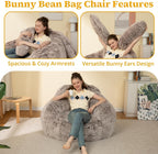 Achicsofar Bean Bag Chair for Adults Teens Giant Fluffy Plush Bean Bag Sofa with Filler Faux Fur Rabbit Shaped Beanbag Chairs Comfy Accent Floor Couch for Gaming, Reading in Bedroom, Living Room, Dorm
