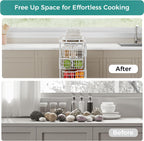 5 Tier Kitchen Fruit Vegetable Storage Cart with Rotating Basket, Rolling Rack Shelf Organizer Floor Stand on Wheel for Snack Spice Produce Veggie Onion Potato Bin, Vianderos Para Cocina, White