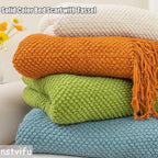 Knit Bed Runners for King Size Bed, Solid Color Bed Scarf with Tassel, Boho Woven Bed Scarves No Fading Soft Bed Throw Blanket for Bedroom Home Hotel (60x230cm/23.6 * 90.6in,A10)