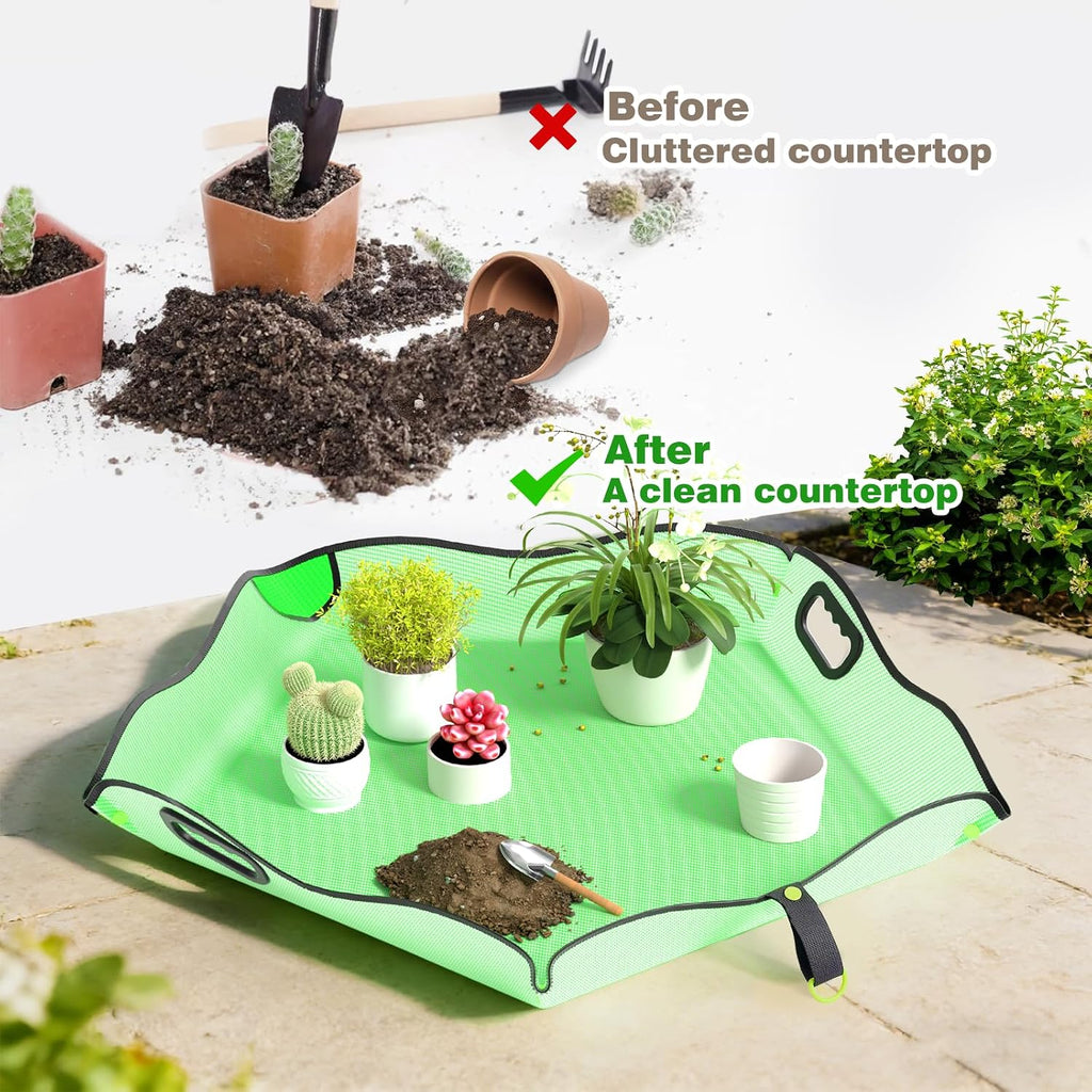 Austion Repotting Mat for Indoor Plant Transplanting and Mess Control 29"x29" Waterproof Succulent Potting Mat with Handles Flower-Shaped Potting Tray Portable Mat Gardening Gifts for Plant Lovers