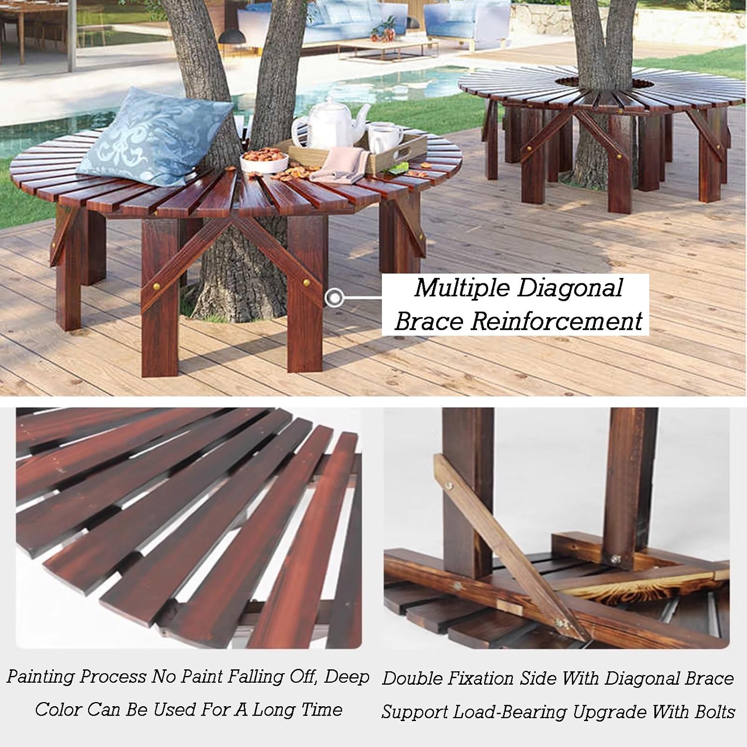 Tree Bench Wrap Around,Wooden Weather-Resistant Curved Benches,for Porch Lawn Backyard
