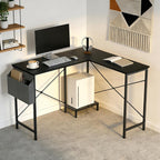 L Shaped Desk, 50 Inch Reversible Computer Desk Corner Gaming Table with CPU Stand & Storage Bag, Sturdy Metal Frame PC Workstation for Home Office, Black Wood