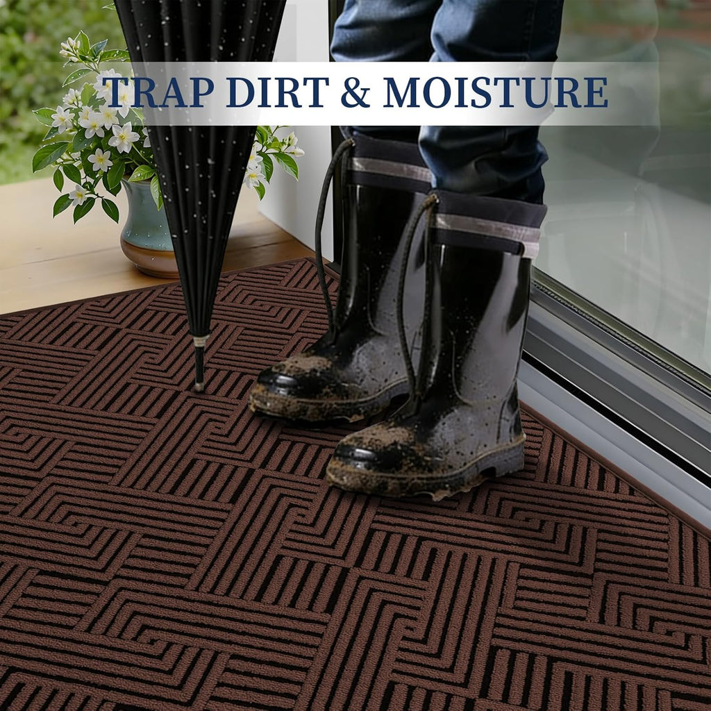 YIHOUSE Indoor Door Mat 24" x 36", Non-Slip Washable Entryway Mat, Dirt Trapper Absorbent Entrance Mat, Low Profile Floor Mat for Front/Back Door, Entryway, Brown