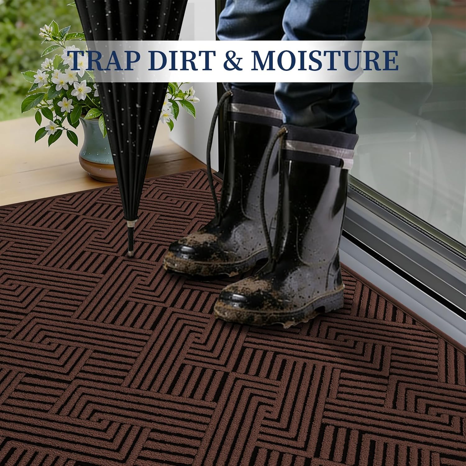 YIHOUSE Indoor Door Mat 24" x 36", Non-Slip Washable Entryway Mat, Dirt Trapper Absorbent Entrance Mat, Low Profile Floor Mat for Front/Back Door, Entryway, Brown